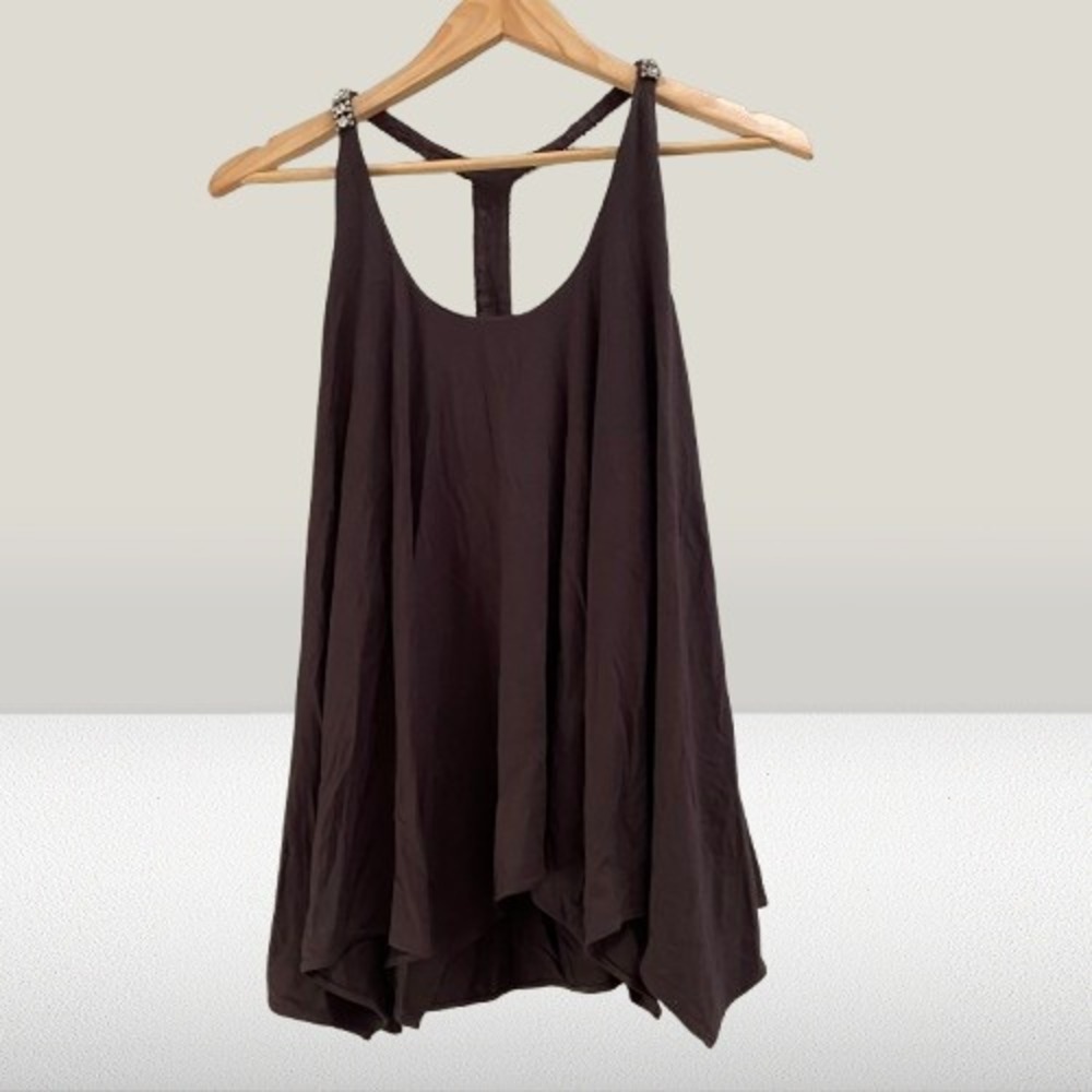NEW Sky Woman's Rhinestone T-Back Tank Top Chocolate Brown Large - Picture 2 of 4